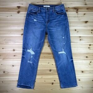 Hidden Jeans Womens 29 Distressed High Rise Straight Leg Cropped Denim Blue Jean